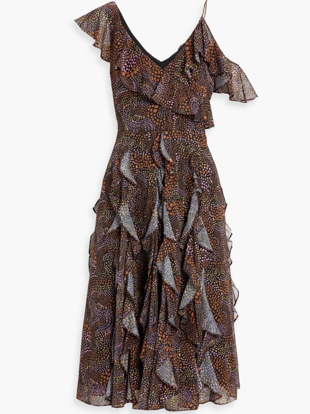 Mikael Aghal Ruffled Metallic Midi Dress US10 Occassion Wedding Guest Dress NWT